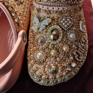 Embellished Pink Clogs with Gold Accents